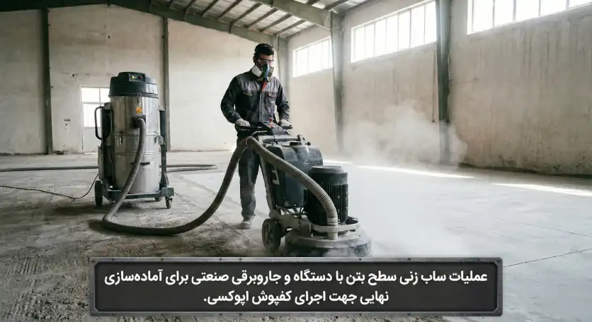 عملیات ساب زنی مکانیکی بتن برای زیرسازی کفپوش اپوکسی بدون گرد و غبار