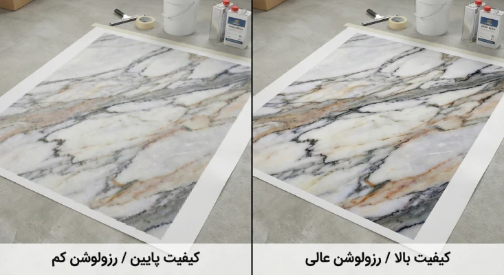 مقایسه تصویر با رزولوشن بالا و پایین زیر لایه رزین